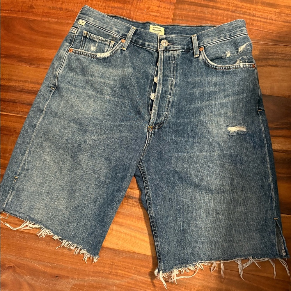Citizens Of Humanity Medium Blue Distressed Denim Cutoff Shorts